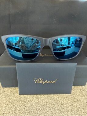 Chopard Men's Blue Mirrored Lens Sunglasses with Black Frame